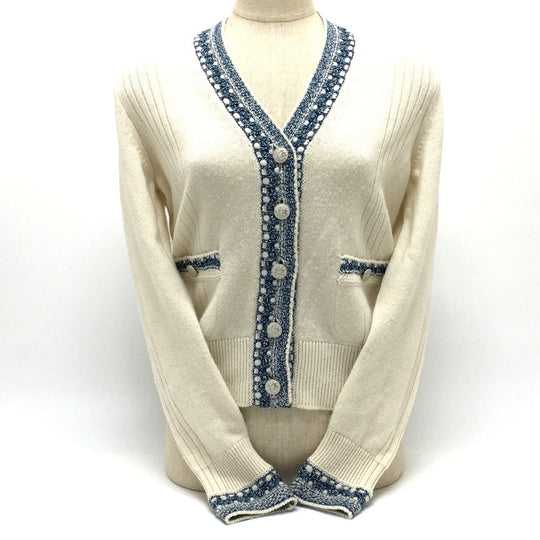 CHANEL cardigan P63079 cashmere White x blue CCCOCO Mark CHANEL 20P Spring / Summer 2020 Trimming Women 34 Used Authentic