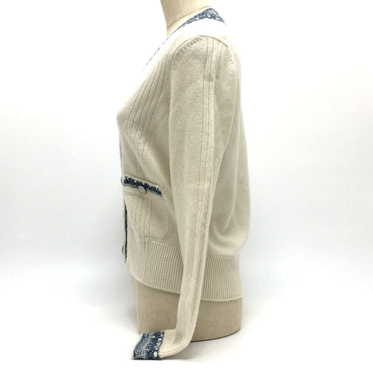 CHANEL cardigan P63079 cashmere White x blue CCCOCO Mark CHANEL 20P Spring / Summer 2020 Trimming Women 34 Used Authentic