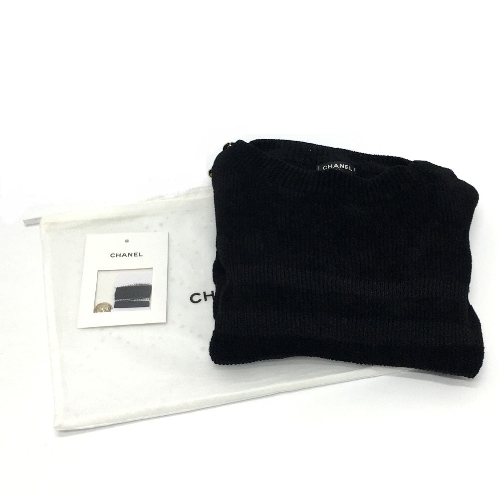 CHANEL sweater P65620 Rayon, Nylon black Border Pattern Bullover Women 34 Used Authentic