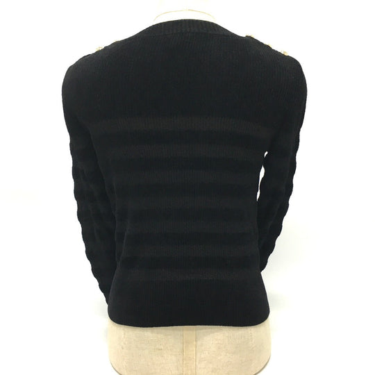 CHANEL sweater P65620 Rayon, Nylon black Border Pattern Bullover Women 34 Used Authentic