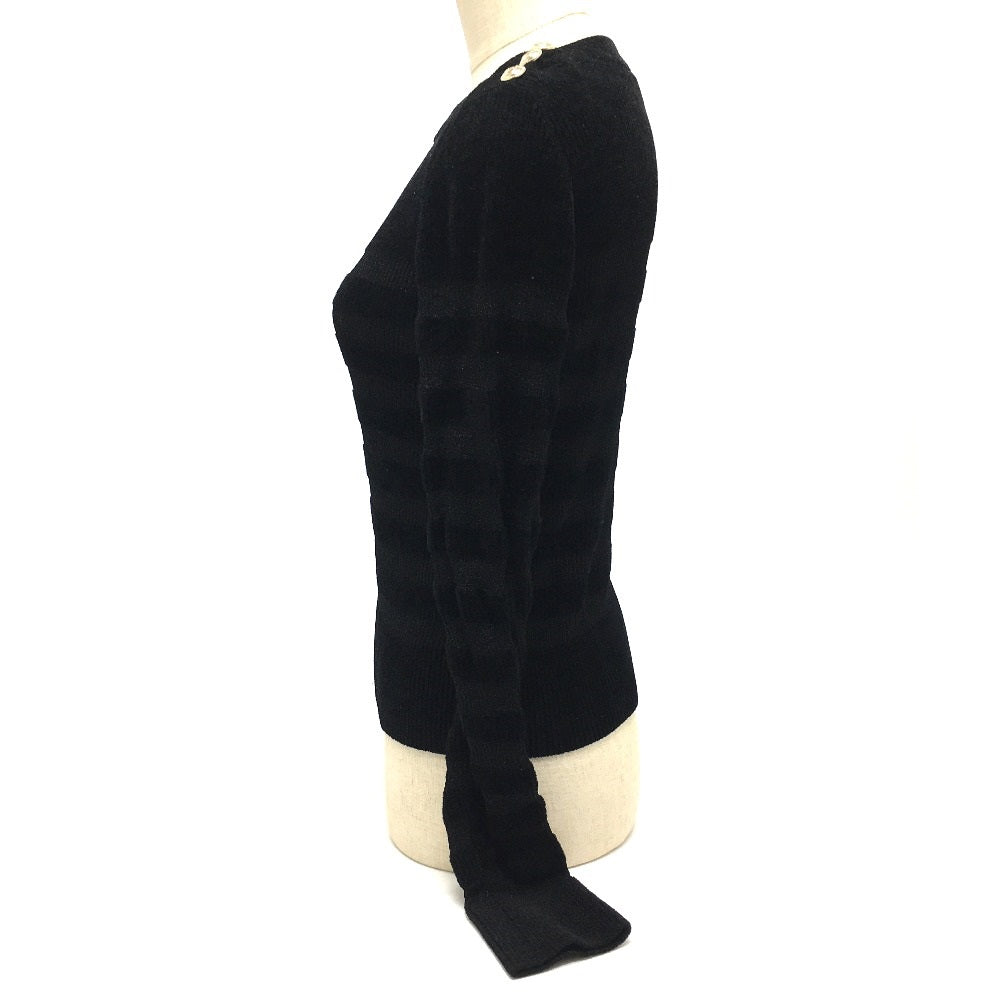 CHANEL sweater P65620 Rayon, Nylon black Border Pattern Bullover Women 34 Used Authentic