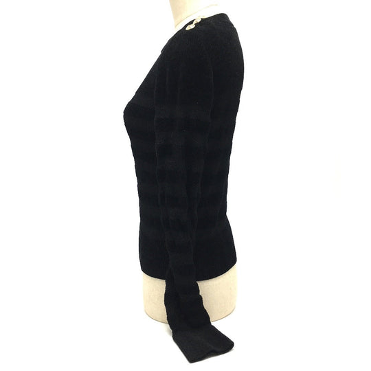 CHANEL sweater P65620 Rayon, Nylon black Border Pattern Bullover Women 34 Used Authentic