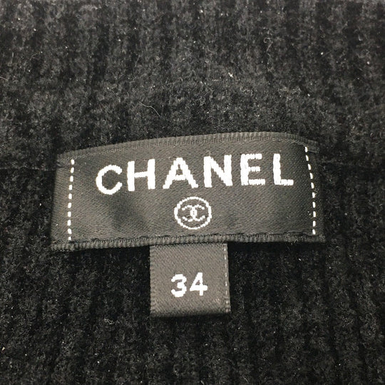 CHANEL sweater P65620 Rayon, Nylon black Border Pattern Bullover Women 34 Used Authentic