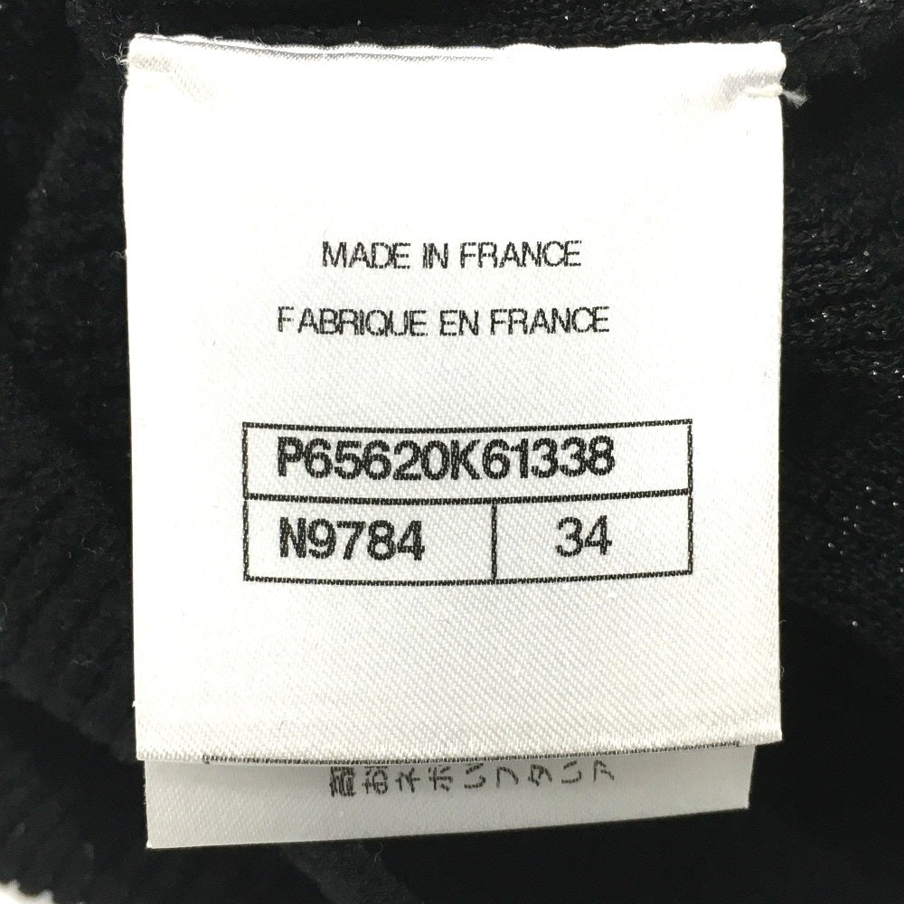 CHANEL sweater P65620 Rayon, Nylon black Border Pattern Bullover Women 34 Used Authentic