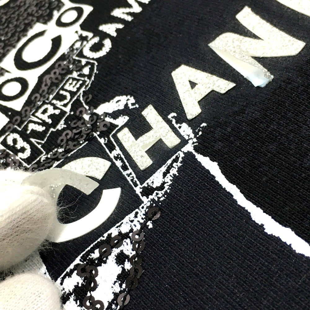 CHANEL Hoodie P63299 Cotton, Sequins black Graffiti CC logo 20P Sweatshirt Long Sleeve Women XS Used Authentic