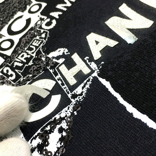 CHANEL Hoodie P63299 Cotton, Sequins black Graffiti CC logo 20P Sweatshirt Long Sleeve Women XS Used Authentic