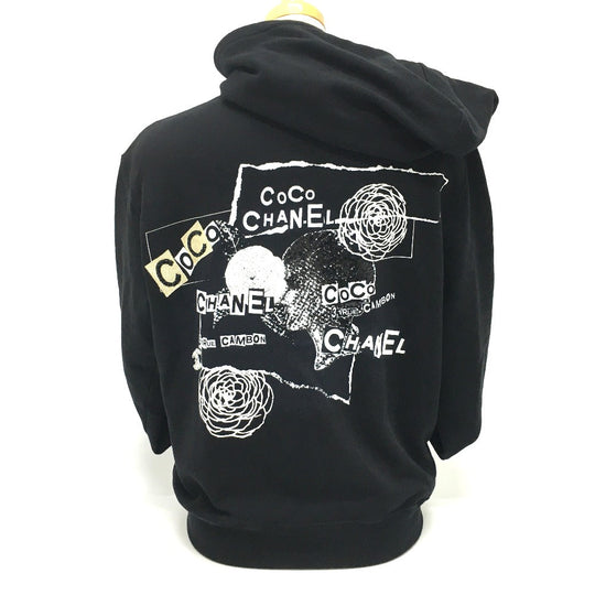 CHANEL Hoodie P63299 Cotton, Sequins black Graffiti CC logo 20P Sweatshirt Long Sleeve Women XS Used Authentic