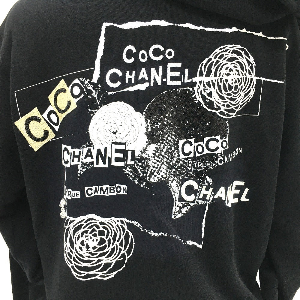 CHANEL Hoodie P63299 Cotton, Sequins black Graffiti CC logo 20P Sweatshirt Long Sleeve Women XS Used Authentic