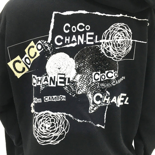CHANEL Hoodie P63299 Cotton, Sequins black Graffiti CC logo 20P Sweatshirt Long Sleeve Women XS Used Authentic