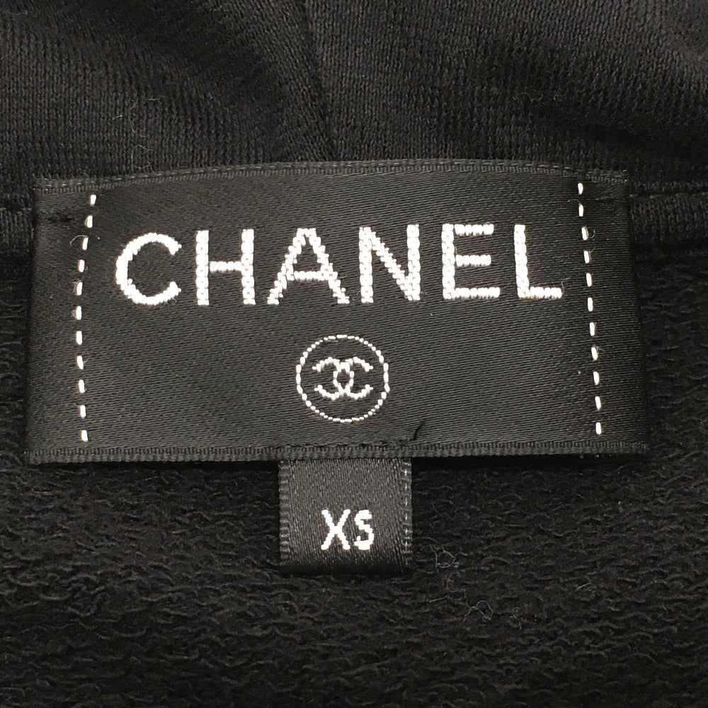 CHANEL Hoodie P63299 Cotton, Sequins black Graffiti CC logo 20P Sweatshirt Long Sleeve Women XS Used Authentic
