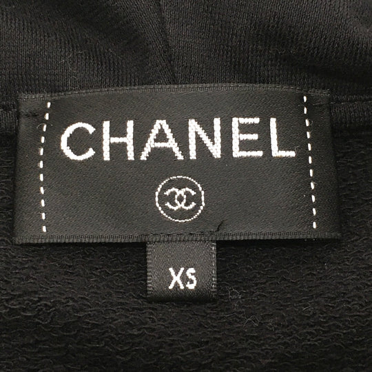 CHANEL Hoodie P63299 Cotton, Sequins black Graffiti CC logo 20P Sweatshirt Long Sleeve Women XS Used Authentic