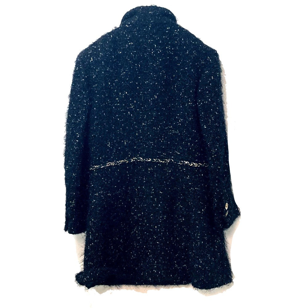 CHANEL coat P73115 Nylon, Cotton black lame tweed Matelasse COCO Mark Button Women 34 Used Authentic