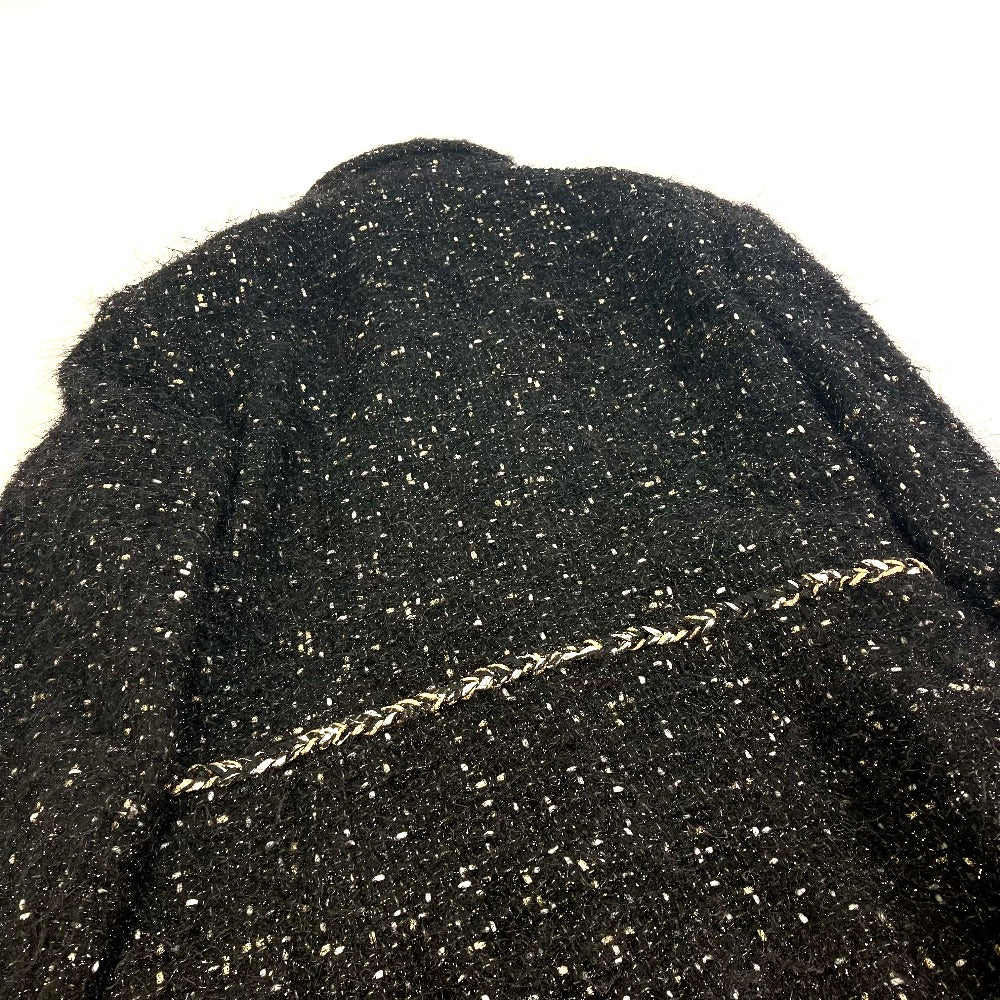 CHANEL coat P73115 Nylon, Cotton black lame tweed Matelasse COCO Mark Button Women 34 Used Authentic