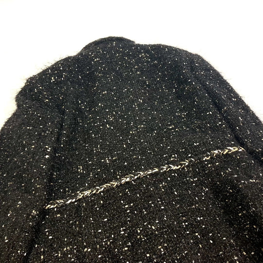 CHANEL coat P73115 Nylon, Cotton black lame tweed Matelasse COCO Mark Button Women 34 Used Authentic