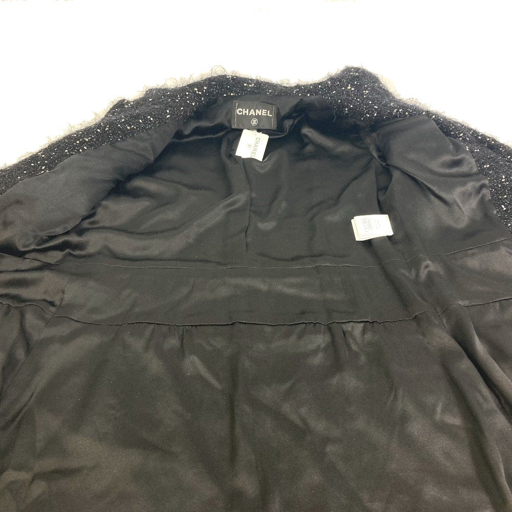 CHANEL coat P73115 Nylon, Cotton black lame tweed Matelasse COCO Mark Button Women 34 Used Authentic