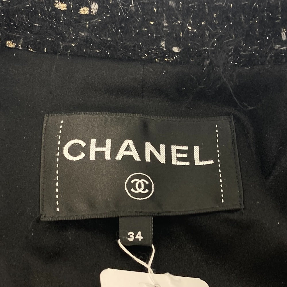 CHANEL coat P73115 Nylon, Cotton black lame tweed Matelasse COCO Mark Button Women 34 Used Authentic