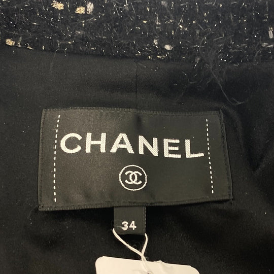 CHANEL coat P73115 Nylon, Cotton black lame tweed Matelasse COCO Mark Button Women 34 Used Authentic