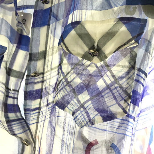 CHANEL blouse P74508 silk white CC COCO Mark printed muslin 34