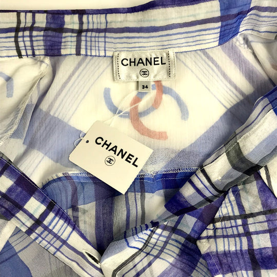 CHANEL blouse P74508 silk white CC COCO Mark printed muslin 34
