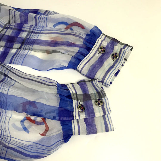 CHANEL blouse P74508 silk white CC COCO Mark printed muslin 34