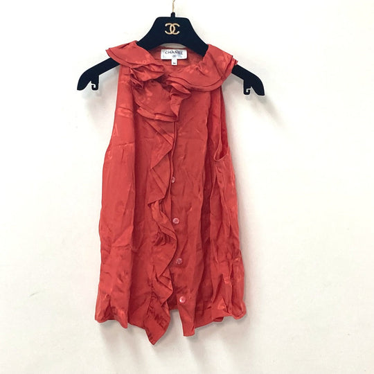 CHANEL Cut P72306 silk Red type Logo all-over pattern Frill 34