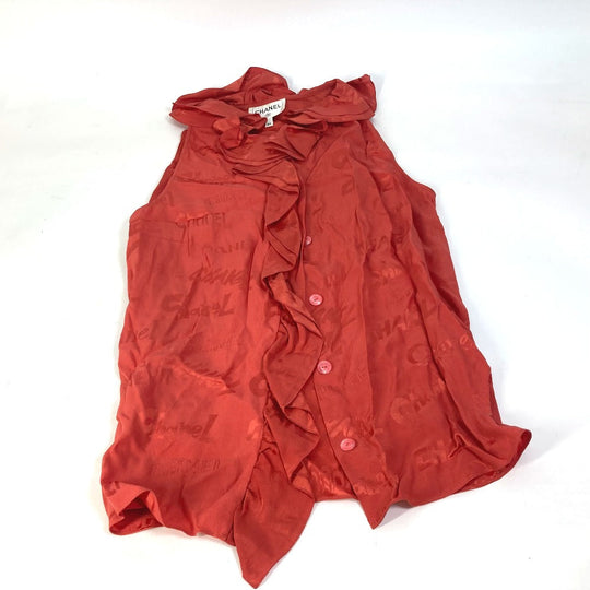 CHANEL Cut P72306 silk Red type Logo all-over pattern Frill 34