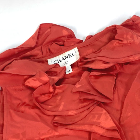 CHANEL Cut P72306 silk Red type Logo all-over pattern Frill 34