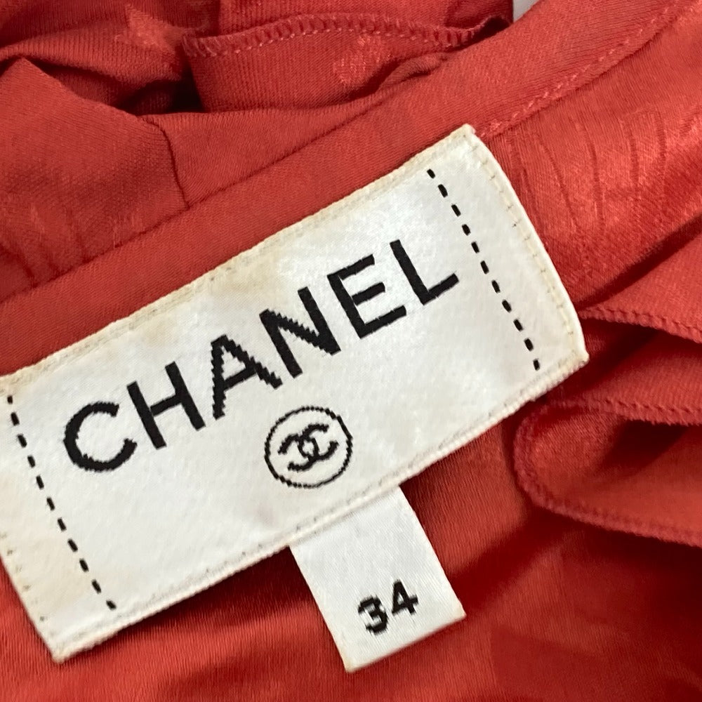 CHANEL Cut P72306 silk Red type Logo all-over pattern Frill 34