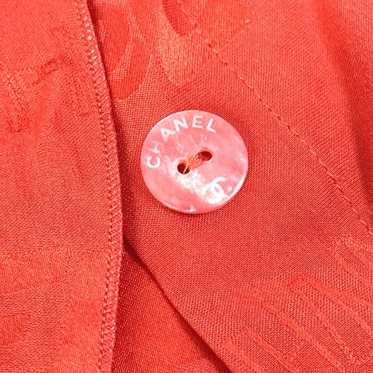 CHANEL Cut P72306 silk Red type Logo all-over pattern Frill 34