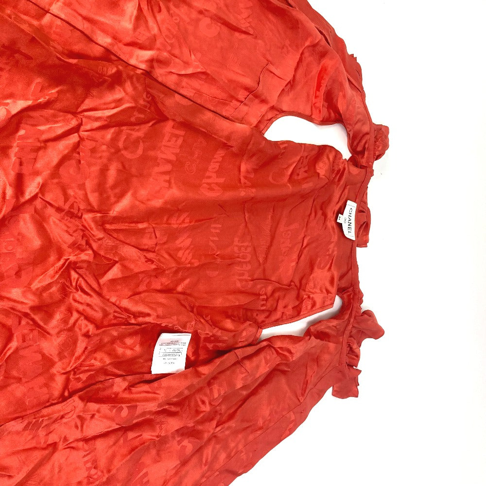 CHANEL Cut P72306 silk Red type Logo all-over pattern Frill 34