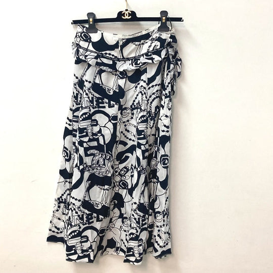 CHANEL skirt P71863 silk white CC COCO Mark Camellia all over pattern icon 34