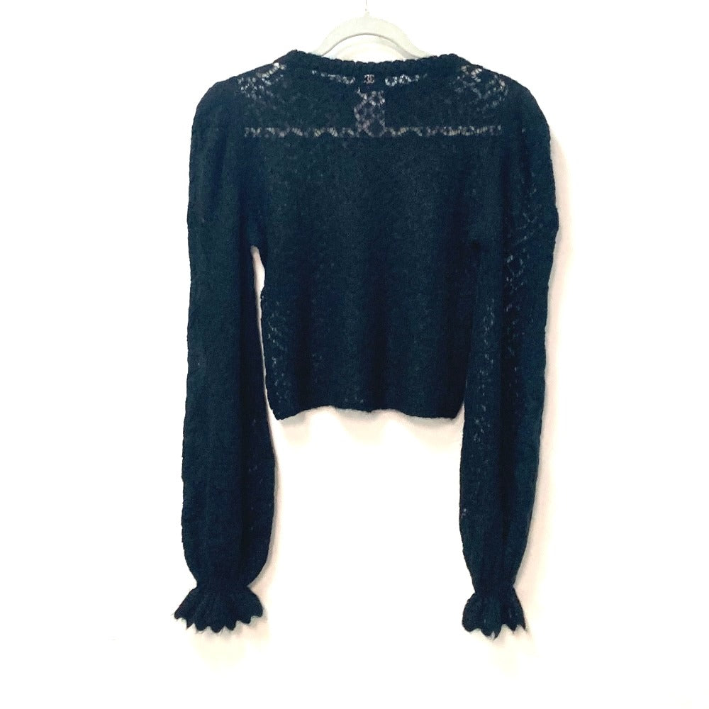 CHANEL knit P75692 Alpaca, Nylon black CC COCO Mark Lace Rhinestone Women 34 Used Authentic