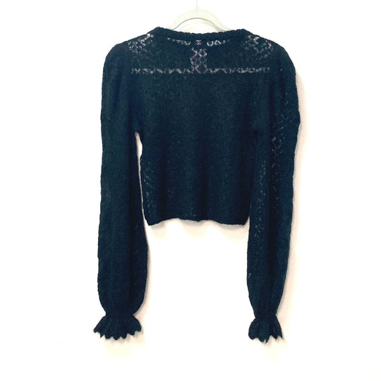 CHANEL knit P75692 Alpaca, Nylon black CC COCO Mark Lace Rhinestone Women 34 Used Authentic