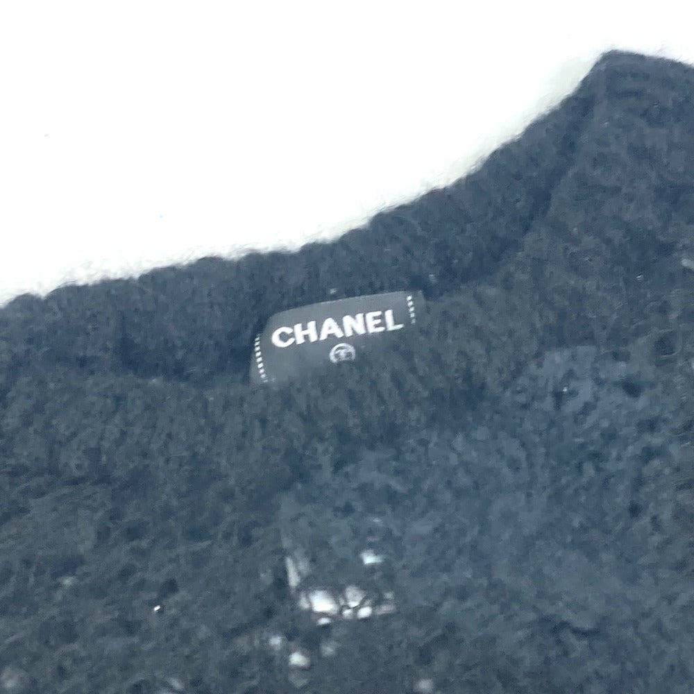 CHANEL knit P75692 Alpaca, Nylon black CC COCO Mark Lace Rhinestone Women 34 Used Authentic