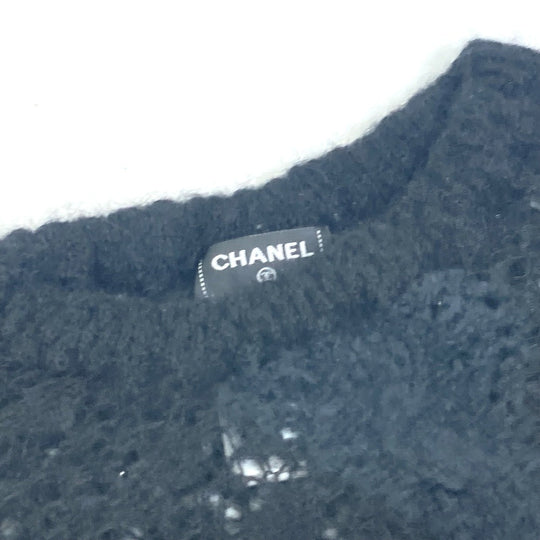 CHANEL knit P75692 Alpaca, Nylon black CC COCO Mark Lace Rhinestone Women 34 Used Authentic