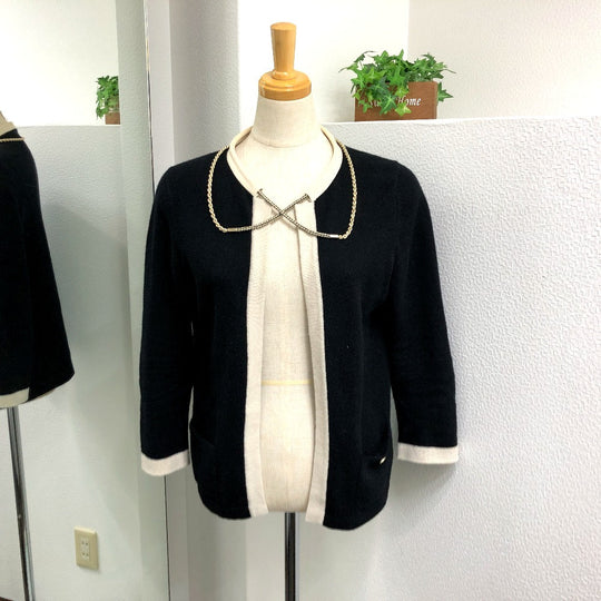 CHANEL cardigan P40668 knit black Bicolor Chain COCO Button Women 38 Used Authentic