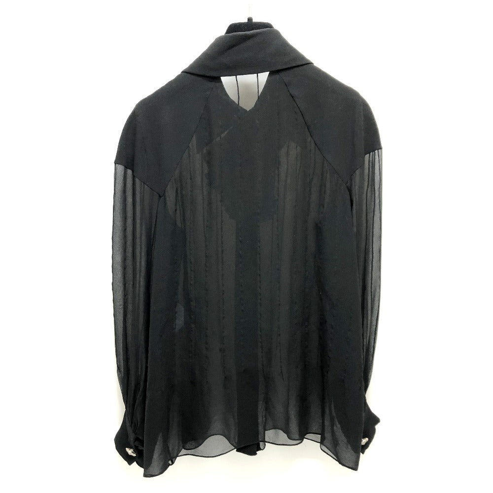 CHANEL blouse P55115 silk black Apparel long sleeve tops See-through Camellia Brooch 34