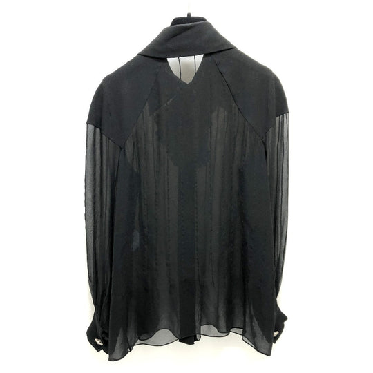CHANEL blouse P55115 silk black Apparel long sleeve tops See-through Camellia Brooch Women 34 Used Authentic