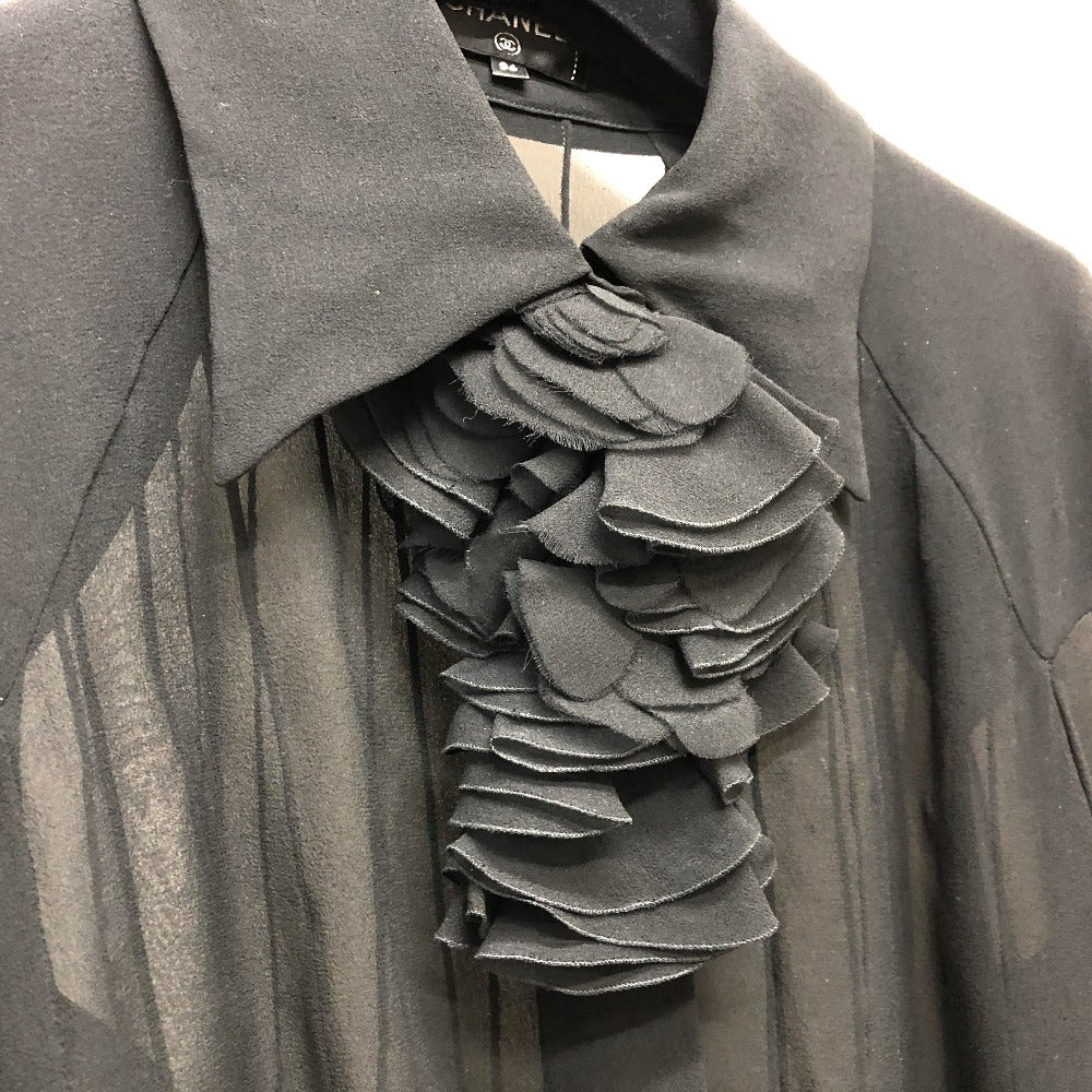 CHANEL blouse P55115 silk black Apparel long sleeve tops See-through Camellia Brooch Women 34 Used Authentic