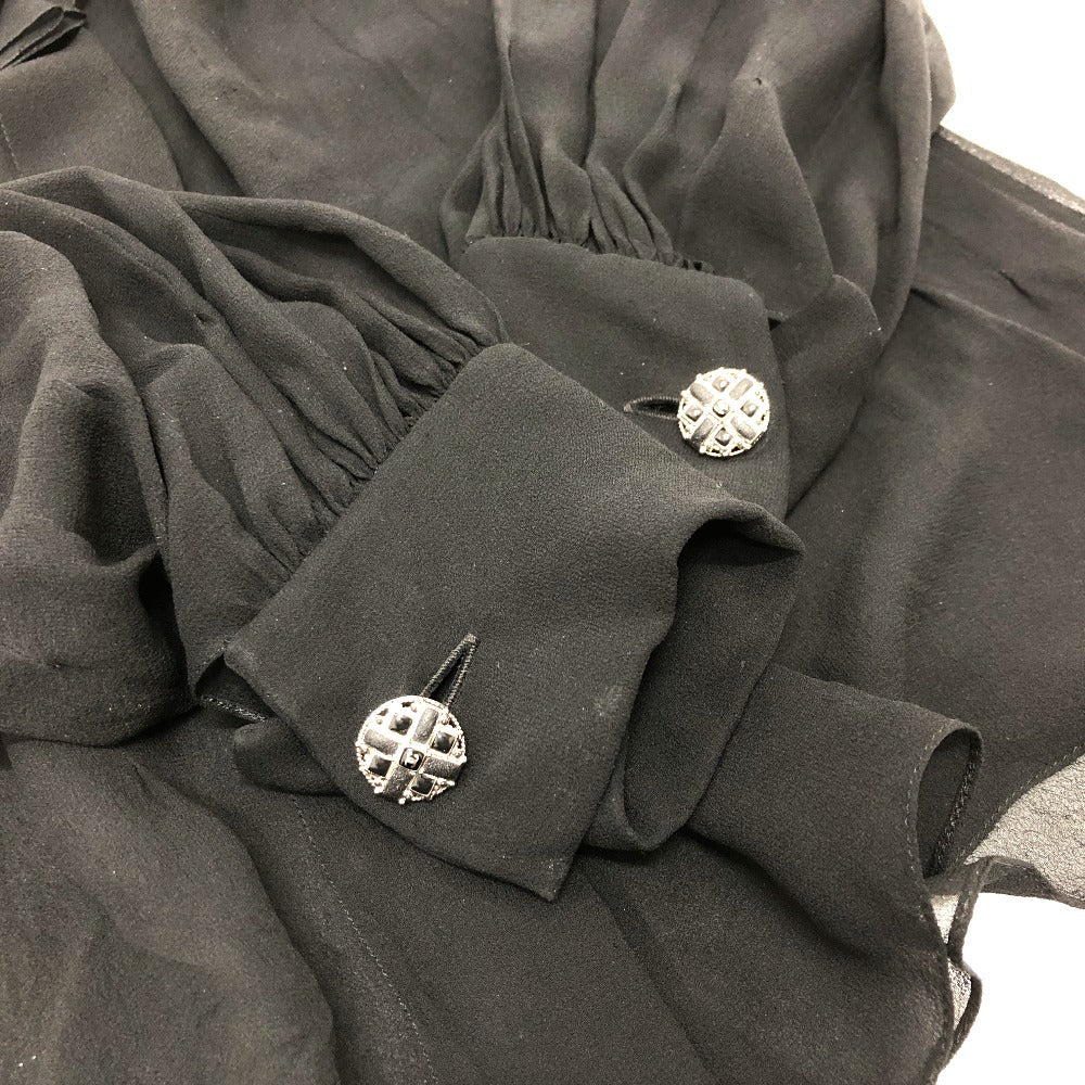 CHANEL blouse P55115 silk black Apparel long sleeve tops See-through Camellia Brooch Women 34 Used Authentic