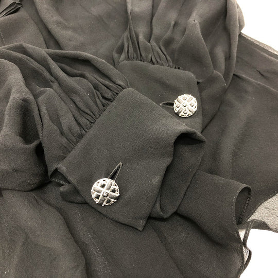 CHANEL blouse P55115 silk black Apparel long sleeve tops See-through Camellia Brooch Women 34 Used Authentic