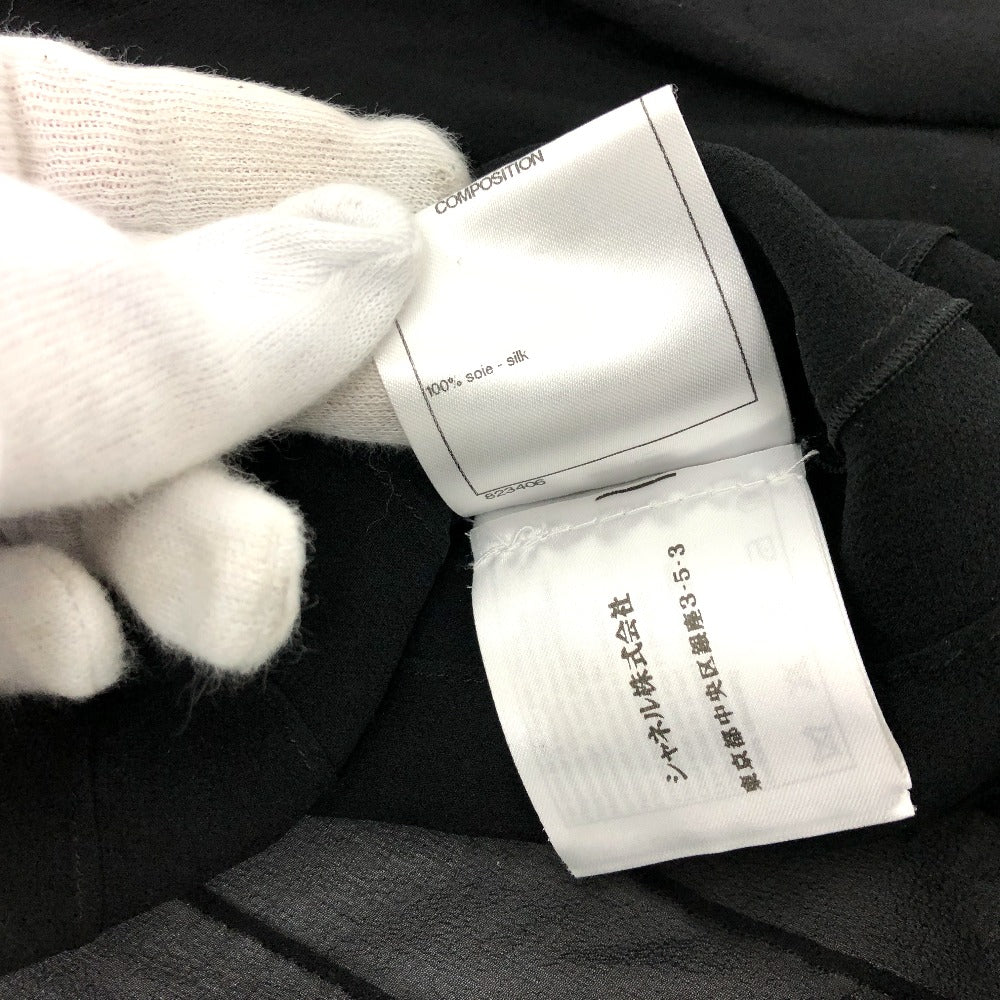 CHANEL blouse P55115 silk black Apparel long sleeve tops See-through Camellia Brooch Women 34 Used Authentic