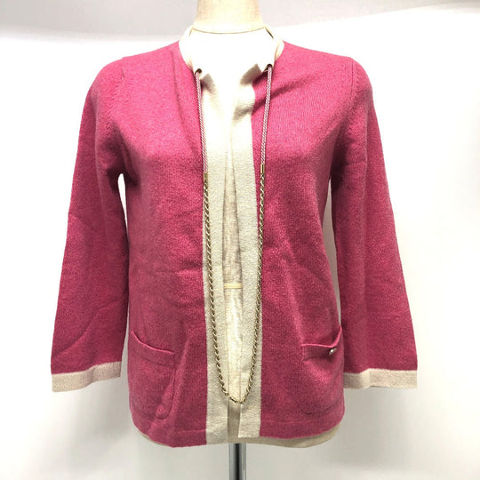 CHANEL cardigan P40668K cashmere pink outer Bicolor Chain 38