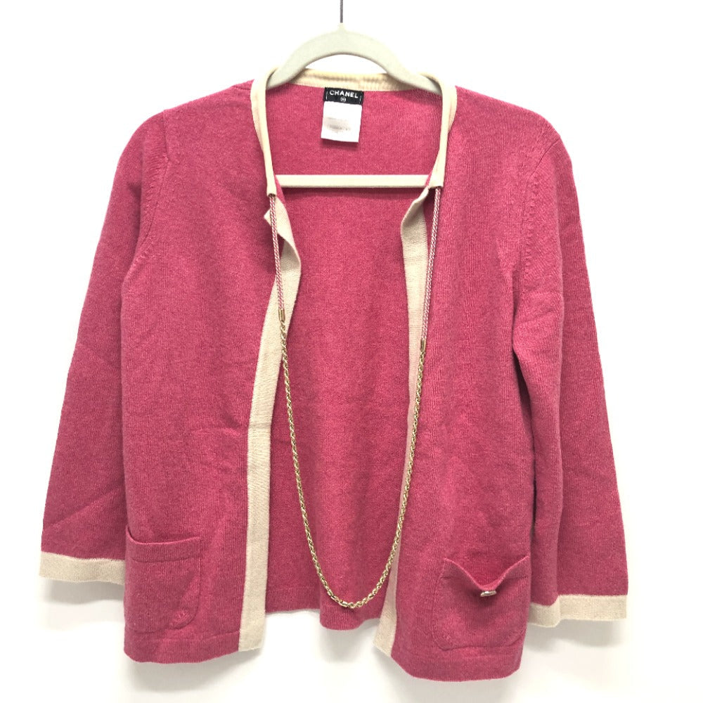 CHANEL cardigan P40668K cashmere pink outer Bicolor Chain 38