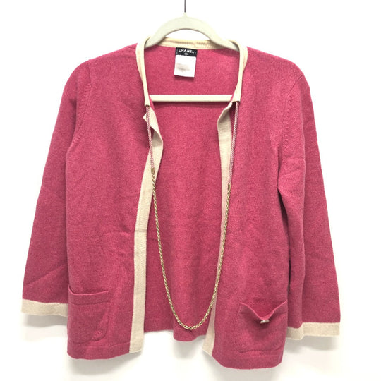 CHANEL cardigan P40668K cashmere pink outer Bicolor Chain 38