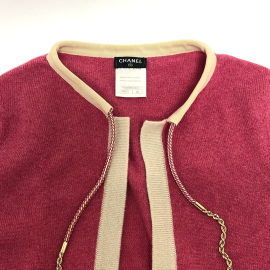 CHANEL cardigan P40668K cashmere pink outer Bicolor Chain 38