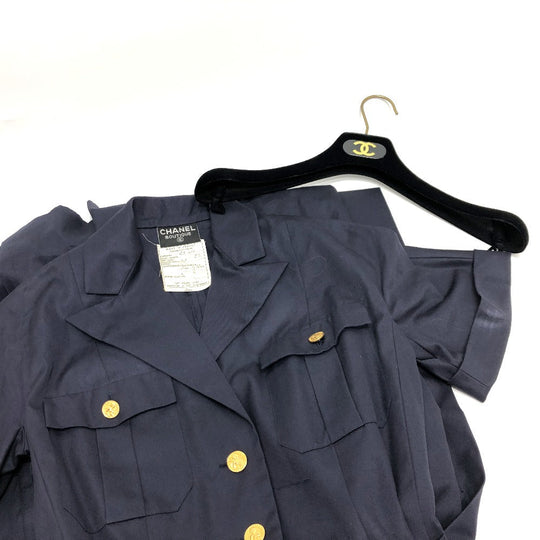 CHANEL one piece cotton Navy Vintage Coco Chanel Buttons Women 36 Used Authentic
