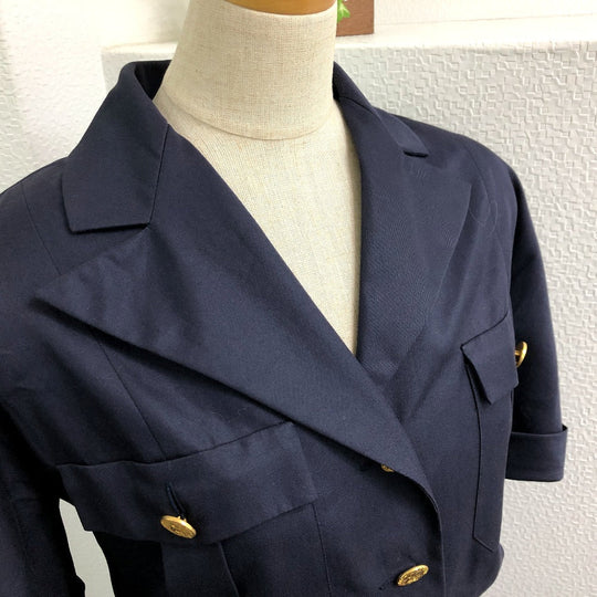CHANEL one piece cotton Navy Vintage Coco Chanel Buttons Women 36 Used Authentic