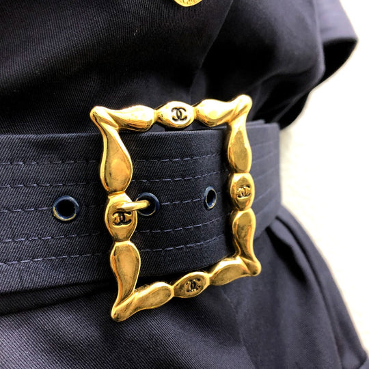 CHANEL one piece cotton Navy Vintage Coco Chanel Buttons Women 36 Used Authentic