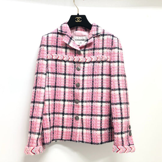 CHANEL Jacket P77302 tweed pink 24S COCO Mark button Women 34 Used Authentic